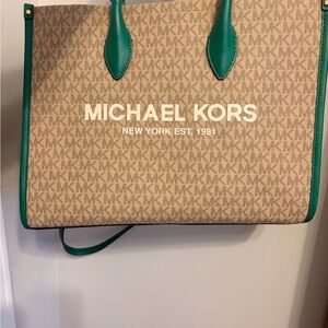 Michael Kors Beige and Green Interior Tote